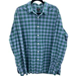 J Crew Men's Plaid Long Sleeve Button Up Shirt XL Green Blue Casual Cotton